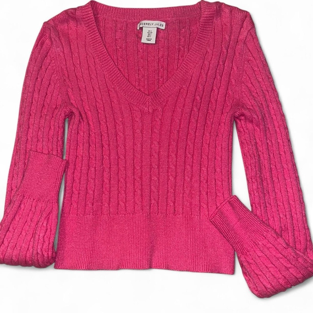 Sincerely Jules Vibrant Pink V-Neck Sweater
